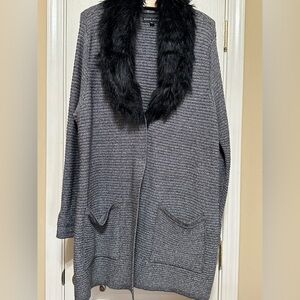 Faux fur collar cardigan
